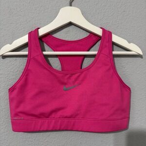 Nike Womens Dri-FIT Racerback Sports Bra Hot Pink Small Support Swoosh Logo